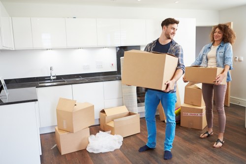Packed boxes and furniture ready for transport during a West Hampstead removal