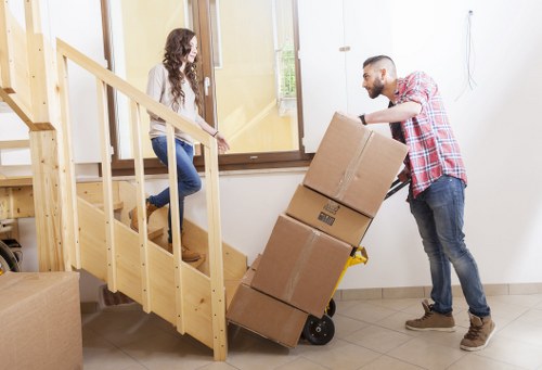 Commercial packing boxes and labels for an office move in West Hampstead