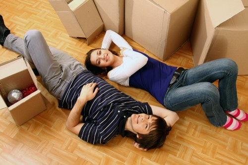 Carefully packed household boxes ready for a home move in West Hampstead